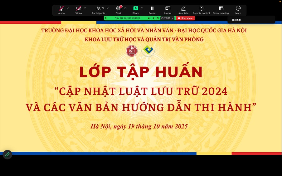 Lớp tập huấn “Cập nhật Luật Lưu trữ năm 2024 và các văn bản hướng dẫn thi hành” được tổ chức online, miễn phí cho các học viên