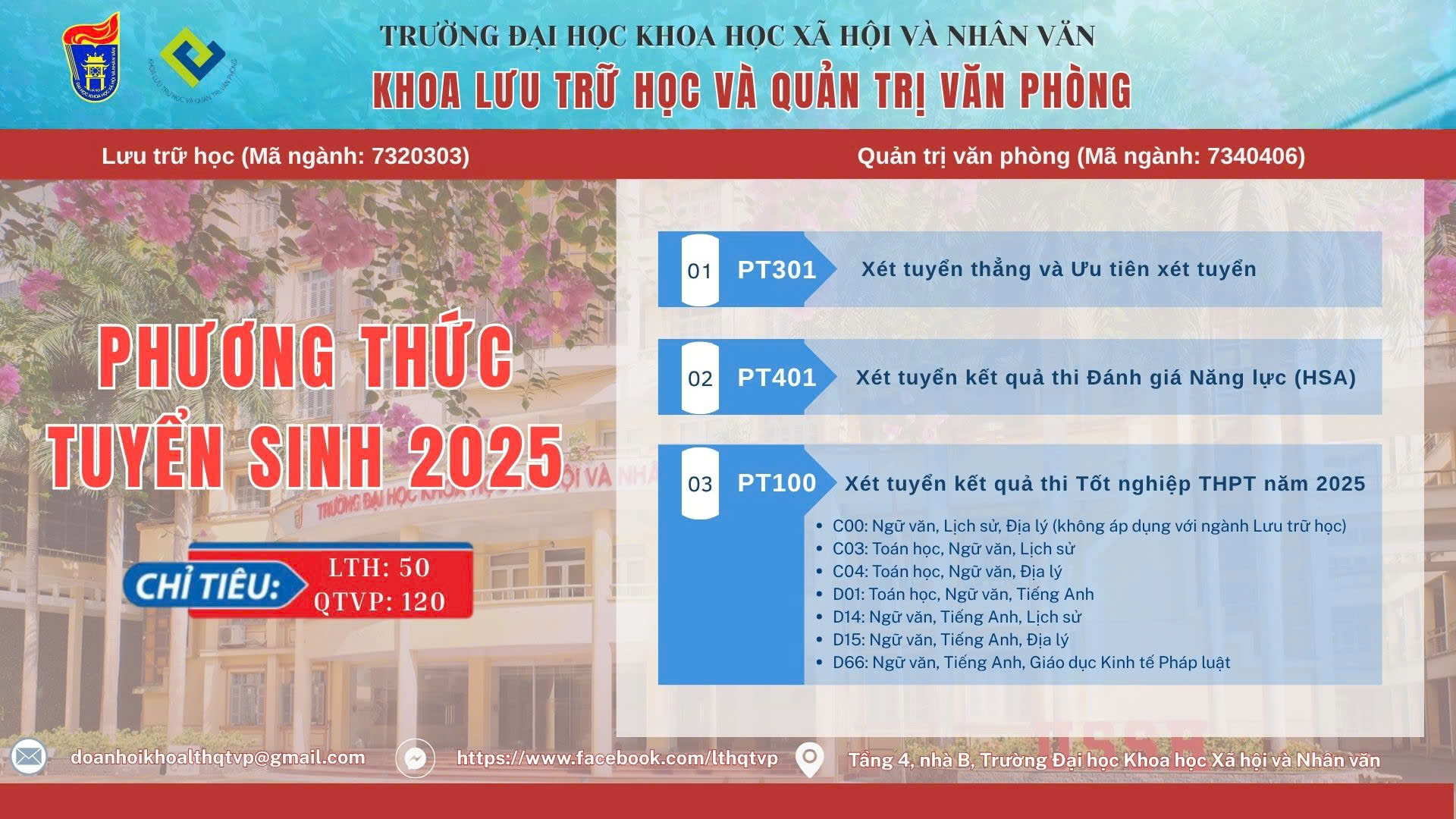TUYỂN SINH KHOA LƯU TRỮ HỌC VÀ QUẢN TRỊ VĂN PHÒNG - HIỆN ĐẠI - ĐỔI MỚI - DẪN LỐI TƯƠNG LAI