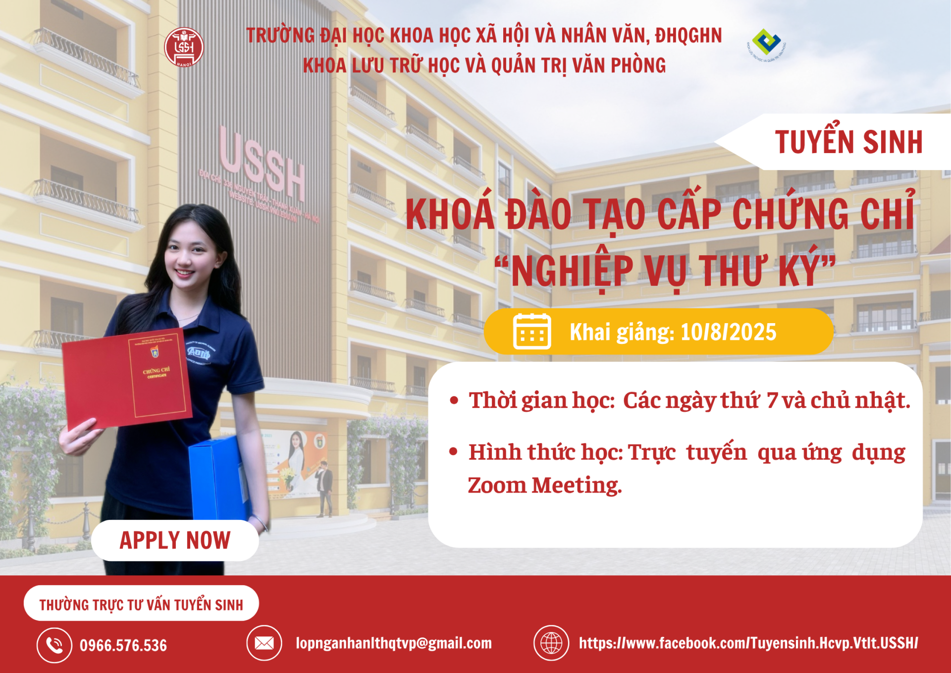 Thông báo tuyển sinh khóa đào tạo cấp chứng chỉ “Nghiệp vụ thư ký” tháng 8-9/2025